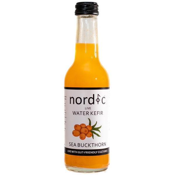 Water Kefir enriched with the healthy and nutrient-rich sea buckthorn berries, also known as “nordic passionfruit”. One sea buckthorn berry contains the same vitamin c as a whole orange.